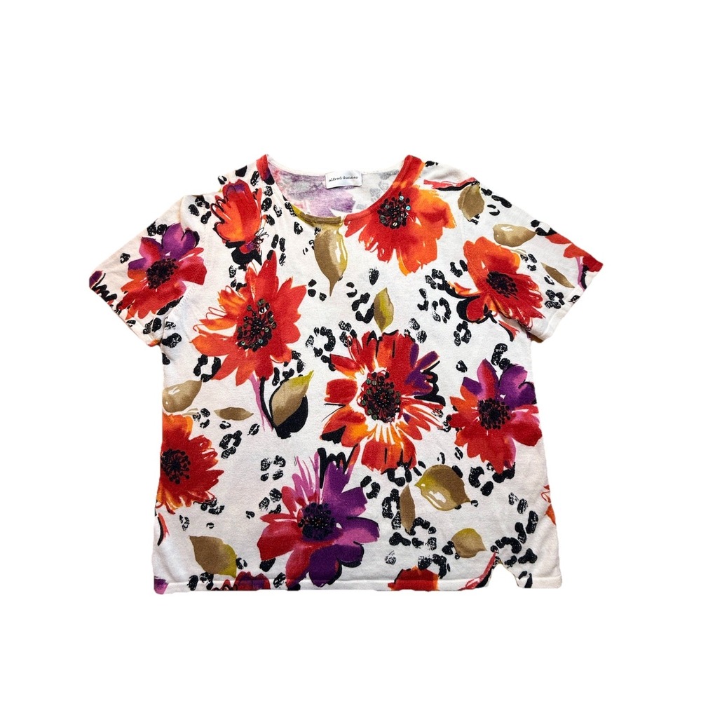 Alfred Dunner Wmn XL Floral Beaded Sequin Knit Top Colorful Feminine Boho Preppy